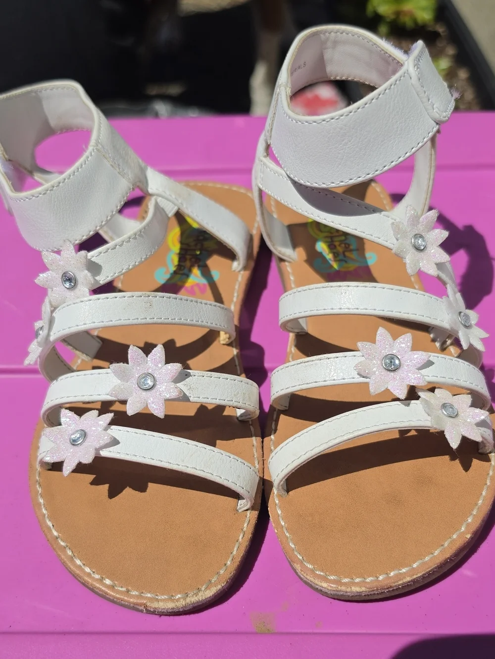 Rachel Shoes White Girls Floral Glitter Strappy Sandals